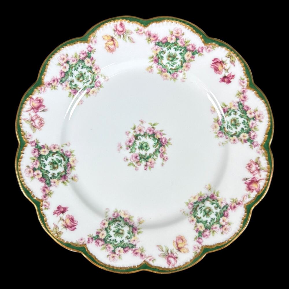 Haviland Limoges 8,5" Luncheon Plate Green & Pink Flower Swags vintage